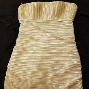 White Gold Shimmer Strapless Body Con Mini Dress